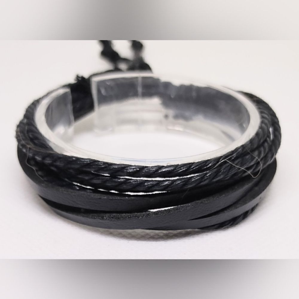 Men's leather bracelet braided layered black new e45
